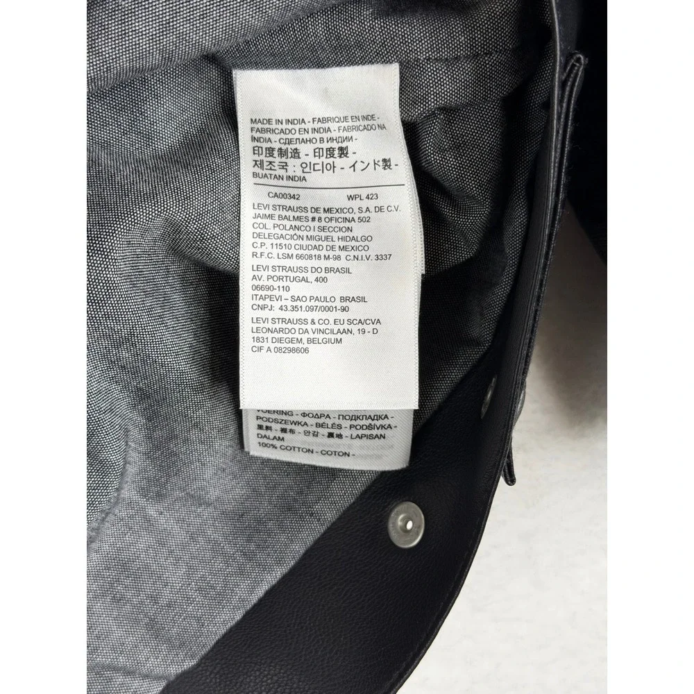 Levis Mens Black Faux Leather Trucker Jacket XXL Button Front - Picture 9 of 12